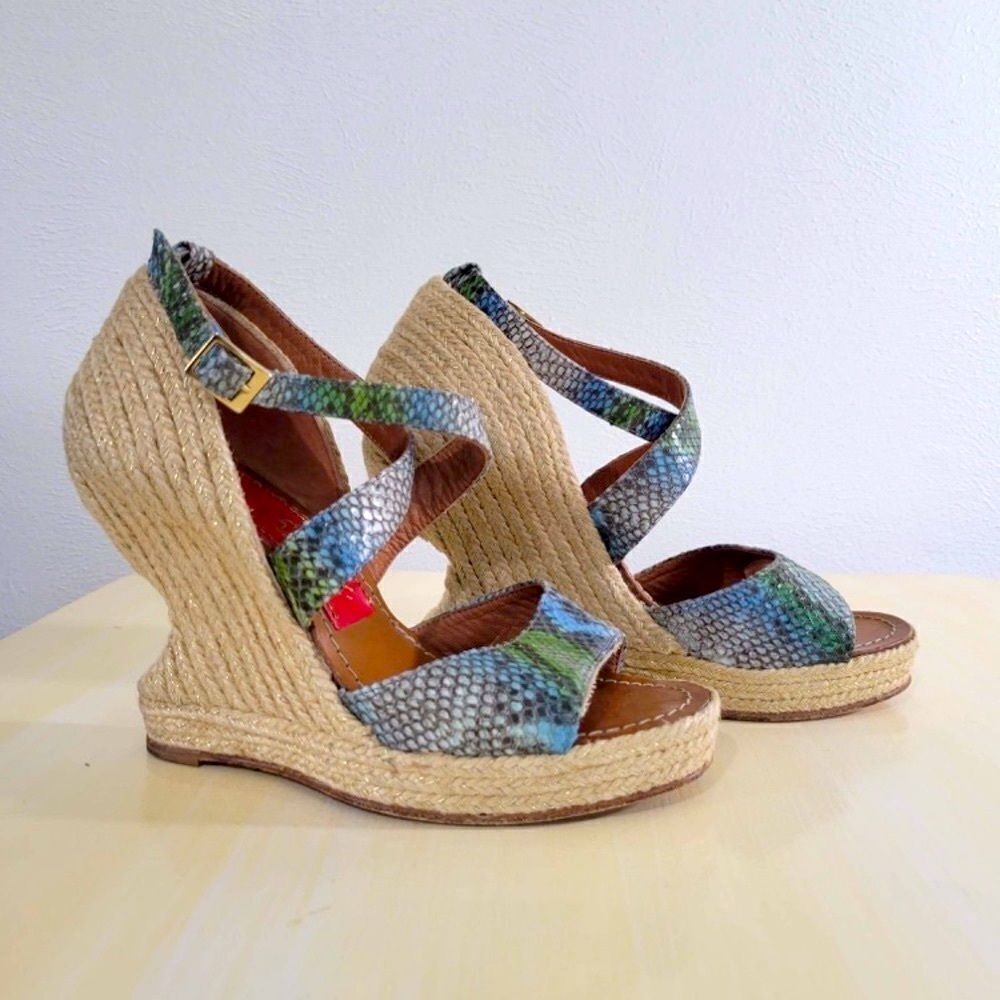 Paloma Barcelo Snakeskin Espadrille Wedge Sandals